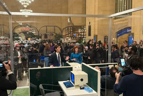 Apple has 'laboranti Lumon' who work inside the cutting cube at Grand Central Terminal.