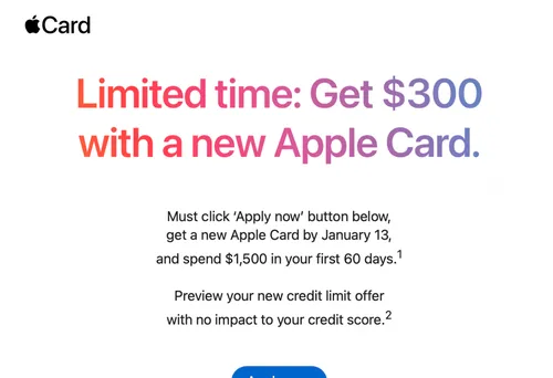 Apple Card 现在为有限时间内提供罕见的注册奖金:最高可达 $300。
